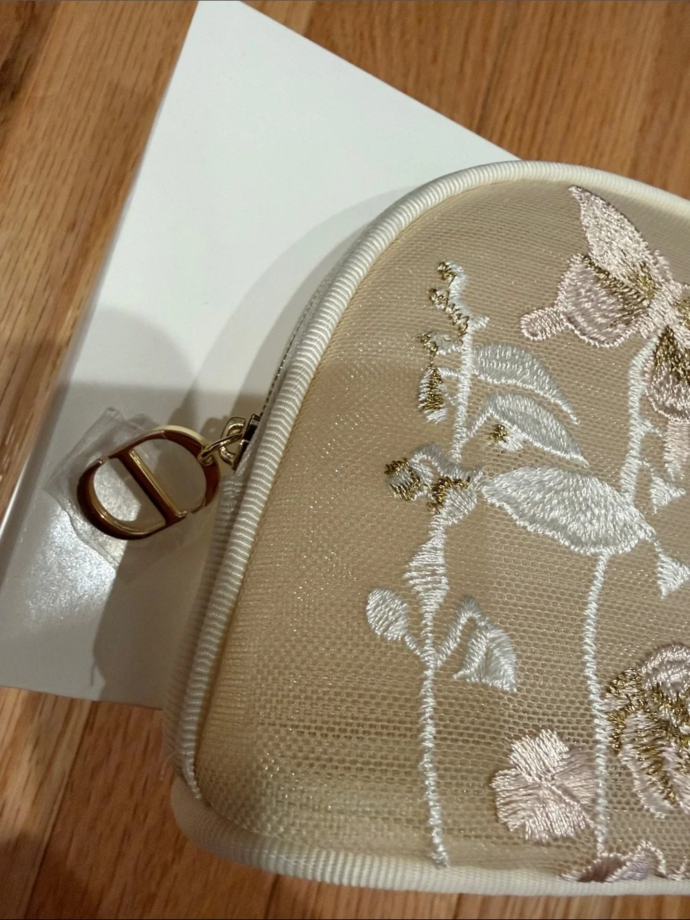 Dior limited edition mesh embroidered floral top zip makeup bag case NIB